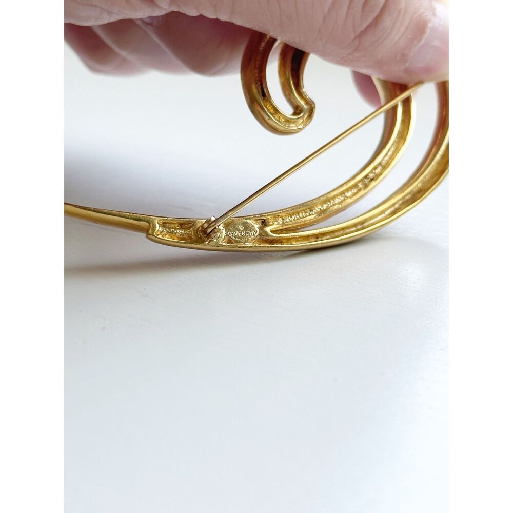 Vintage Givenchy Brooch Loop Swirl Gold Tone with Rhinestones Old Money Timeless - Picture 4 of 6